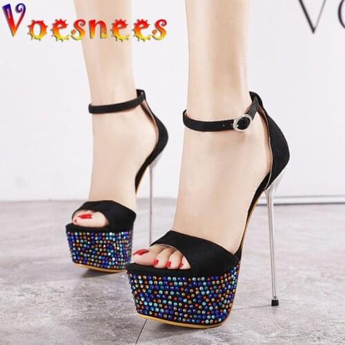 Dazzling Color Drill Waterproof Platform Model Sandals 16CM Nightclub Steel Pipe Dance Shoes 2021 Classic Black Suede High Heels