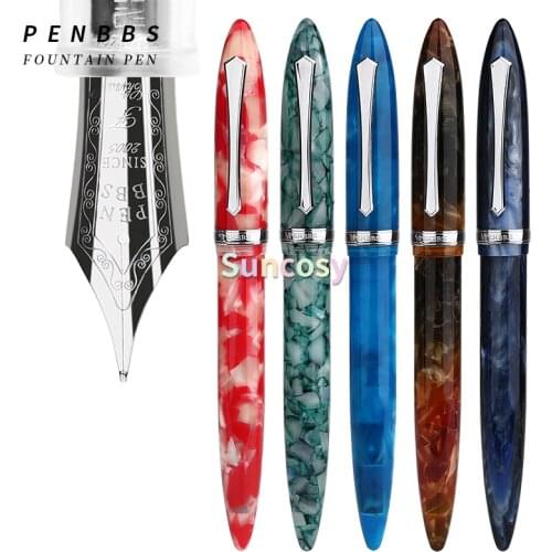 PENBBS 480 Acrylic Celluloid Fountain Pen Iridium F/M Nib Silver Trim Writing Gift Pen, Office Writing Gift Set