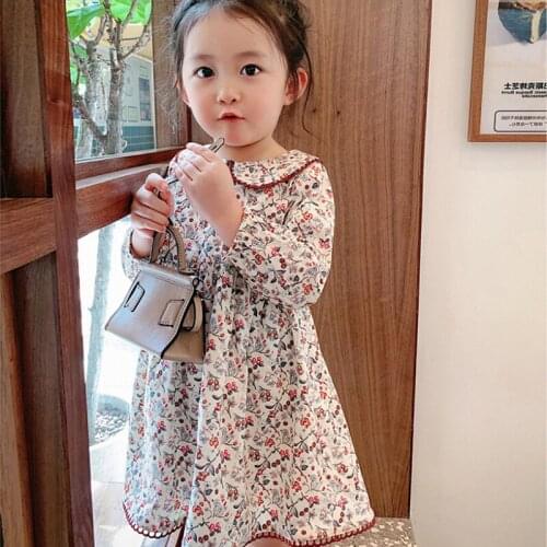 Girls Floral Princess Dress Spring And Autumn New Childrens Doll Collar Long-Sleeve Sweet Print Dresses WTA18