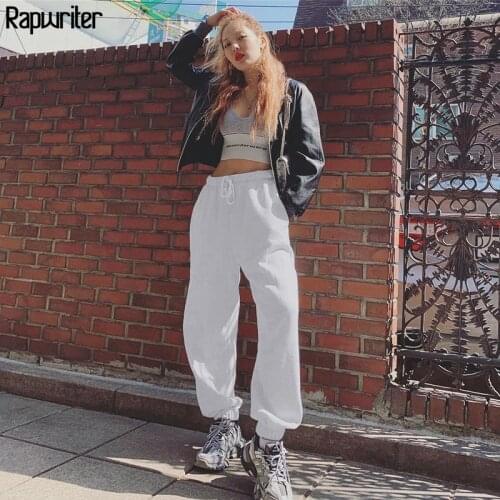 Rapwriter Casual Solid Drawstring Elastic High Waist Sweatpants Women 2020 Streetwear Loose joggers Trousers Basic Pantalon