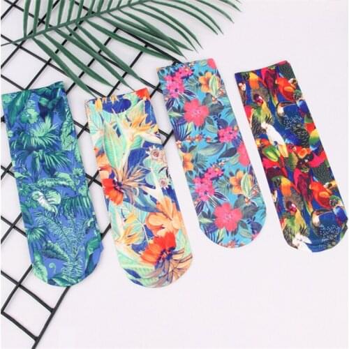 Drop Ship Silk Velvet Socks Parrot Woodpecker Bubble Hoopoe Eye Peacock Skull Parrot Flowers Flamingo Grove Wild Palm Leaves