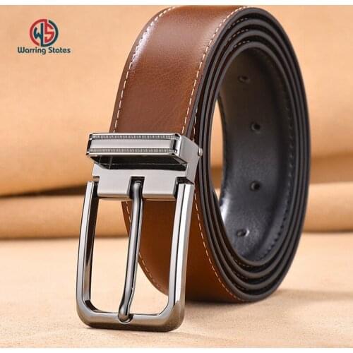 Warring States Luxury Fashion Mens Double-sided Leather Belt Business Casual Belt Retro Pin Buckle Alloy Buckle Jeans Belt