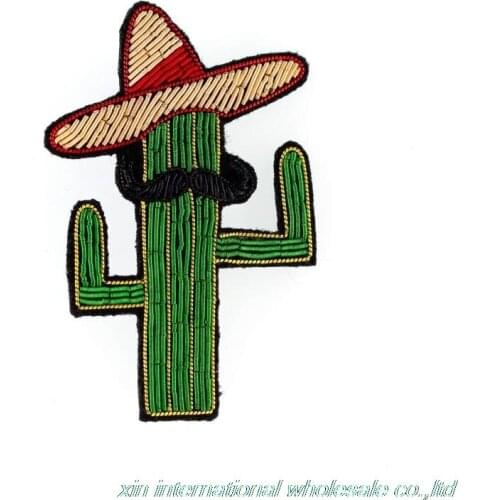 Straw hat cactus rozet High-grade lgbt Metal silk handmade embroidery badges Clothes hat bag badge