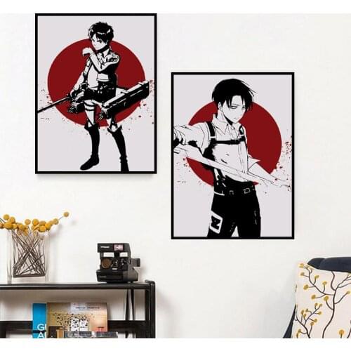 Wall Art Canvas Painting Attacking Giant Eren Jaeger Levi Ackerman Anime Poster HD Print Living Room Home Decoration