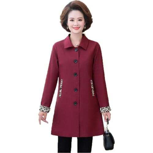 5XL Plus Size Womens Trench Coat New Spring Autumn Single-Breasted Coat Basic Casual Women Trench Outerwear Mother Dress W612