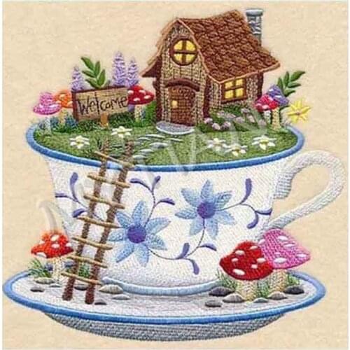 House in the cup scenery home decor embroidery pattern resin full square/round 5D diy diamond painting cross stitch mosaic arts