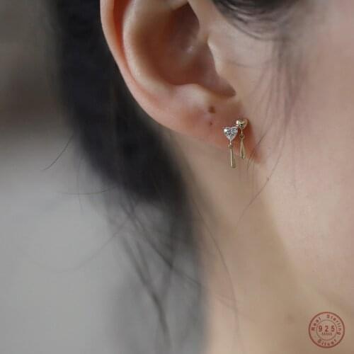 925 Sterling Silver French Simple Heart Crystal Earrings Women Light Luxury Temperament Wedding Jewelry Gift