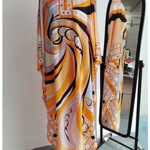 Yellow abstract floral cross border maxi knitted dress women robe 20 summer long casual beach sexy loose dresses plus size