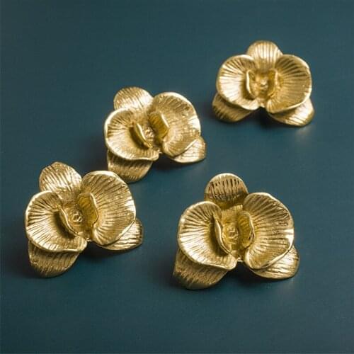 1pc Retro Brass Handle Drawer Cupboard Wardrobe Door Pure Copper Golden Single Hole Flower Knob Handmade Furniture Knobs