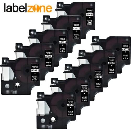 10Pack 43621 1/4"(6mm) x 23'(7m) white on black compatible Dymo D1 PNP 6mm label printers D1 43621 for dymo label manager LM160