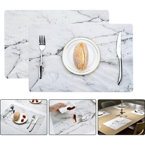 2PCS Marble Pattern Stripe Placemat Dishware Coasters PVC Table Mat Kitchen Tableware Pad DIY Wedding Party Decorative Mat