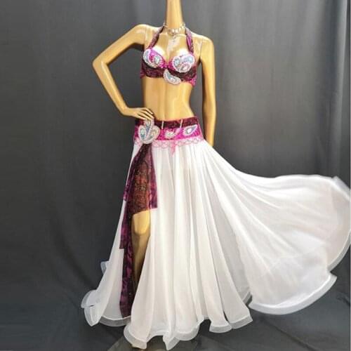 Top Quality Women Belly Dance Costume Set Showgirl Belly Dancing Clothes Halloween Belly Dance Bra Belt Skirt 3pcs Suit DL6276