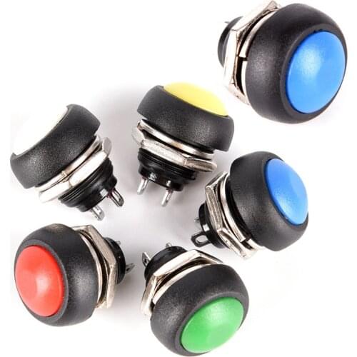 5PCS/lot Universal Black/Red/Green/Yellow/Blue 12mm Waterproof Momentary Push Button Switch Multi Color