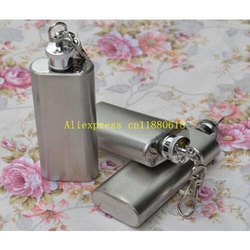 50pcs/lot Fast Shipping Wholesale 2 oz 2oz stainless steel mini hip flask with keychain