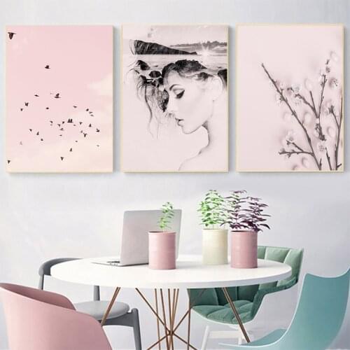 Abstract Girl Plum Flower Sky Bird Tree Quotes Nordic Posters And Prints Wall Art Canvas Painting Wall Pictures For Living Room