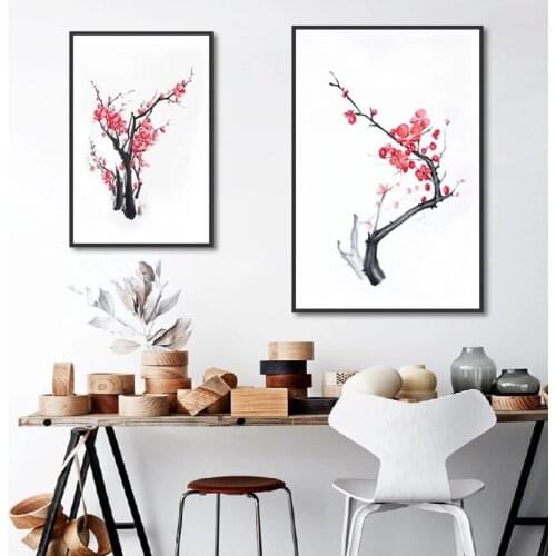 Abstract Wall Art Chinese Style Red Flowers Tree Paintings Nordic Canvas Posters Prints Living Room Bedroom Corridor Decoration