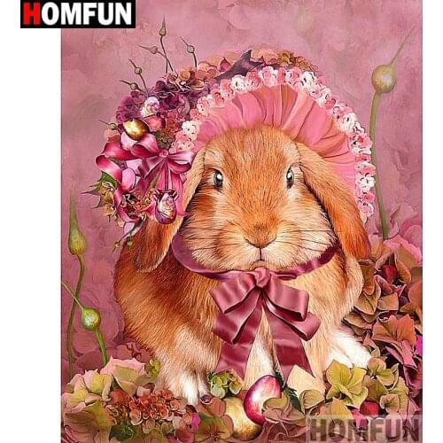 HOMFUN Full Square/Round Drill 5D DIY Diamond Painting "Flower rabbit" 3D Embroidery Cross Stitch 5D Home Decor A13437