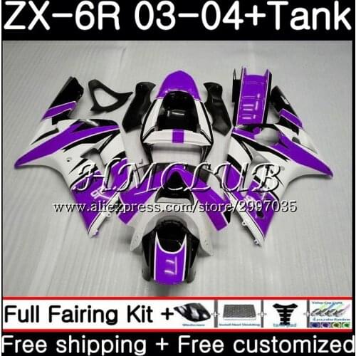 +Tank For KAWASAKI NINJA ZX600 Purple white ZX636 ZX-6R 2003 2004 56HC.11 ZX 636 6 R 600CC ZX-636 ZX6R 03 04 ZX 6R 03 04 Fairing