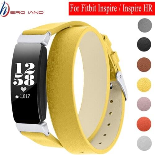 Hero Iand Genuine Leather Wristbands for Fitbit Inspire/Inspire Hr Bands Double Wrap Leather Bracelet for Fitbit Inspire Strap