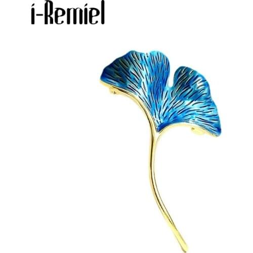 Ginkgo Leaf Brooches for Women Cardigan Dress Coat Pins Charm Blue Enamel Pin Metal Brooch Scarf Buckle Gifts for Girl Friend