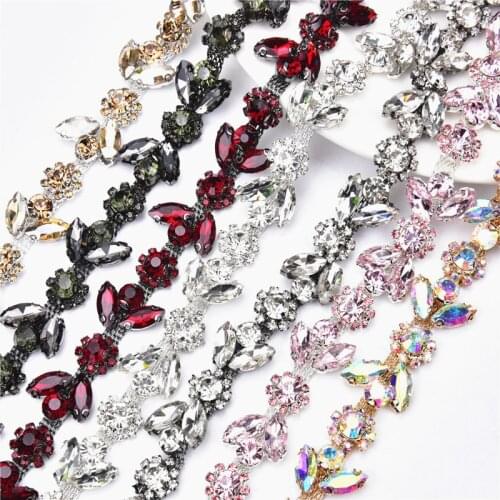 Round Flower Rhinestone Chain 20Mm Width Multicolo Crystal Horse Eye Hair Dress Decorate Collar Garment Sewing Accessory 1 Yard