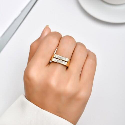 CHENGXUN Luxury Zircon Gold Multi-Layer Square Opening Rings For Woman 2021 New Trendy Gothic Finger Ring Wedding Party Jewelry