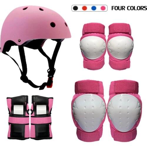 Childrens sports protective gear skateboard skating helmet boy and girl protective gear set knee pads wrist elbow four sets