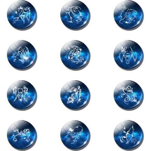 Diy 12 Constellation Zodiac Signs 25mm Photo Glass Dome Cabochon for Blank Pendant Braceletbrooch Base 12pcs/lot