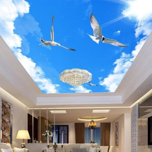 Custom Mural 3D Stereo Blue Sky White Clouds Bird Ceiling Murals Photo Wall Paper Roll Living Room Bedroom Home Decor Wallpapers