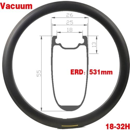 ERD 531MM Carbon Road Rim Depth 55mm Width 25mm Vacuum Clincher Strong Compression & High Temperature Resistance Road Racing Rim