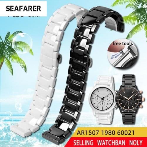 Ceramic Watch Strap for Black Ceramic Watchband for Armani Ar1507 1508 1509 2447 2432 2433 Male 22mm Watch Band