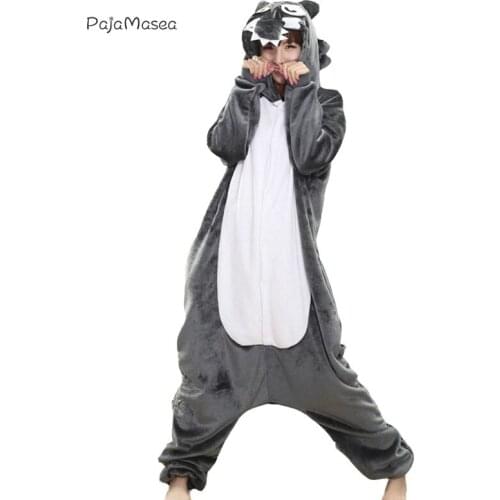 Pajamasea Wolf Kigurumis For Adult Onesie Women Girl Home Sleepwear Cartoon Animal Pajamas Family Christmas party Cosplay Outfit