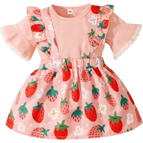 Baby Girl Short Sleeve Pink Suspender Skirt Set Shirt+Overall Skirt Baby Girls' Skirt Sets Outfits 3-24Months