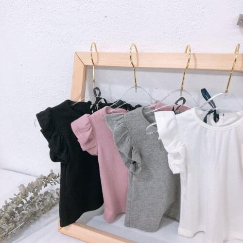 Thunderers Summer Flying Sleeve T-shirt For Baby Girl 4 Colors Tethered Girls Tops Size 2 3 4 5 6 Year Children Cotton Clothing