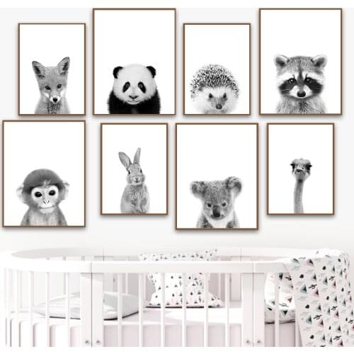 Fox Panda Hedgehog Monkey Rabbit Koala Ostrich Wall Art Canvas Painting Nordic Posters And Prints Wall Pictures Kids Room Decor