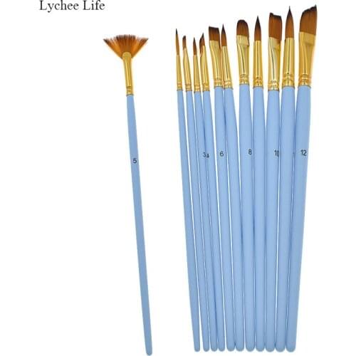 Lychee Life Professional Art Paint Brushes 12pcs Different Shape Artist Oil Watercolor Painting for Brush Art Supplies