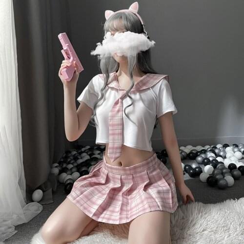 Japanese Sweet Plaid Sexy School Girl Student Uniform Role Play Costume Cheerleading Sex Clothing for Women Lingerie