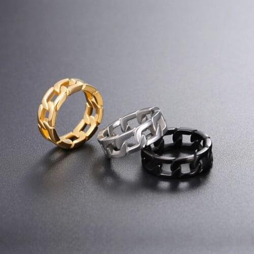 Trendy Chain Opening Ring Stainless Steel Jewelry Statement Gold Metal Texture High Quality Finger Ring Anillos Mujer New