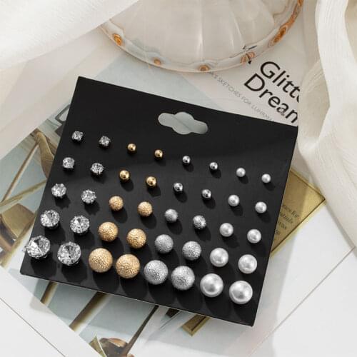 Fashion Bohemi Stud Earrings Set For Women Statement Round Crystal Pearl Geometric Metal Earrings 2021 Trend Female New Jewelry