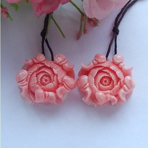 Natural Pink Conch Shell Carved Flowers Fashion Womean Earrings Beads,Christmas gift,24x20x12mm,9.7g