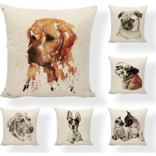 24 Style Animal Pillowcase Dog Head Cushion Cover Painting Decoration Pillows Living Room Sofa Car Square Cotton Home Textiles