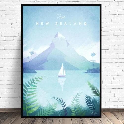 New Zealand Minimalist Travel Canvas Art Print Blue landscape Canvas Wall Poster Living Room Decoration No Frame