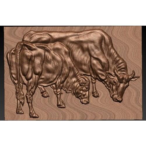 New Two Buffalo 3d model relief for cnc or 3D printers in STL file format