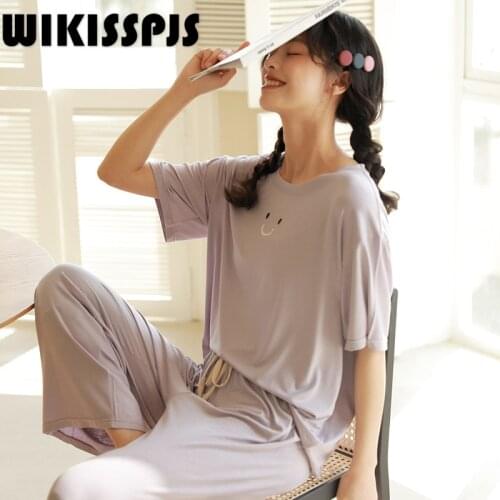 WIKISSPJS New Smile Pajamas Cute Fashion Suit Casual Loose Thin Home Clothes Lounge Wear Pajamas for Teen Girls
