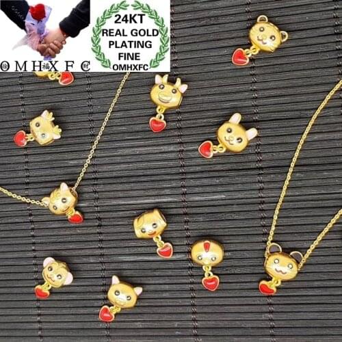 OMHXFC Wholesale YM432 European Fashion Fine Woman Man Party Birthday Wedding Gift Chinese Zodiac Signs 24KT Gold Pendant Charm
