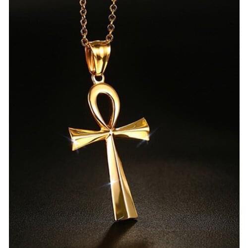 Punk Ankh Cross Pendant Nekclace For Men Stainless Steel Symbol of Life Nekclace Pendant Religious Jewelry Gift For Father