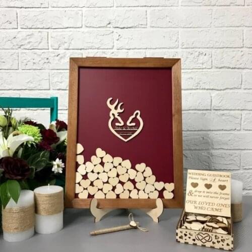 Personalised brown deer antler wooden wedding engraved guestbooks Alternative wishes Drop box signature guest books decorations