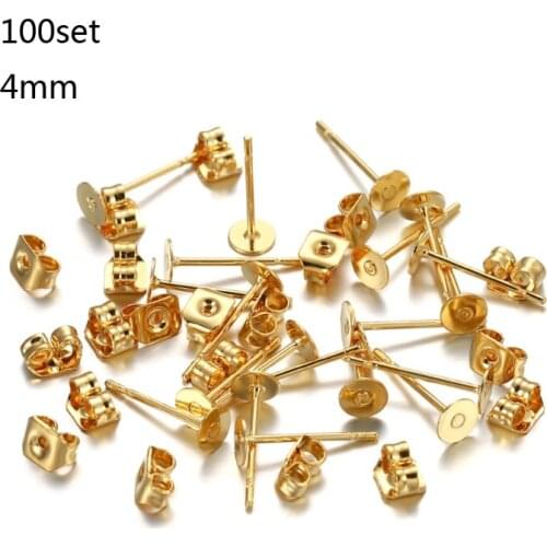 100Pcs Stainless Steel Flat Pads Glue on Stud Earring Posts and Backs Butterfly Earrings Backs Jewelry Making Findings