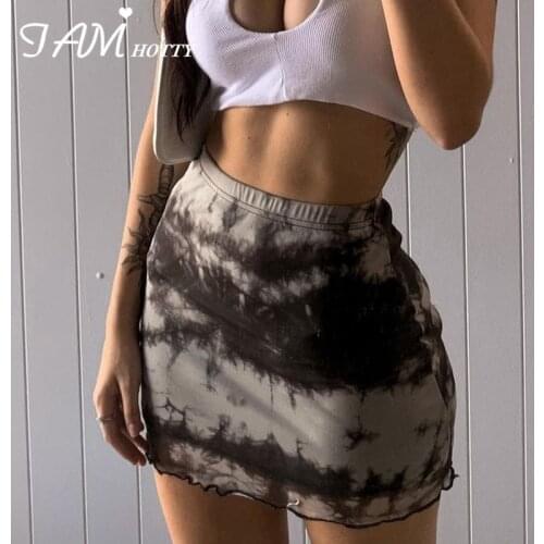 Tie Dye Printed Straight Mini Skirt Women Harajuku Vintage High Waist Ruched Short Skort Korean Style Streetwear 2021 Iamhotty