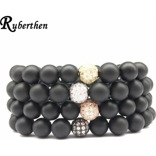Ruberthen 2018 New Simple Design Energy Bracelet Natural Matte Black Onyx Bracelet Best Gift Bracelet for Him Drop Shipping